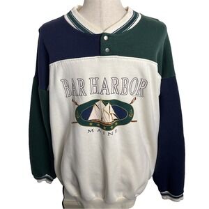 Vintage 90s Bar Harbor Maine Sweatshirt Mens XL Snap Coastal Nautical USA